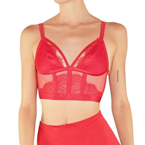 Victoria's Secret Lace Corset Bra Size L Red Adjustable No Underwire with Boning